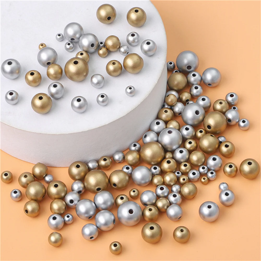 

3-12mm dumb gold and silver acrylic straight hole pearl DIY handmade jewelry earrings accessories materials needlework
