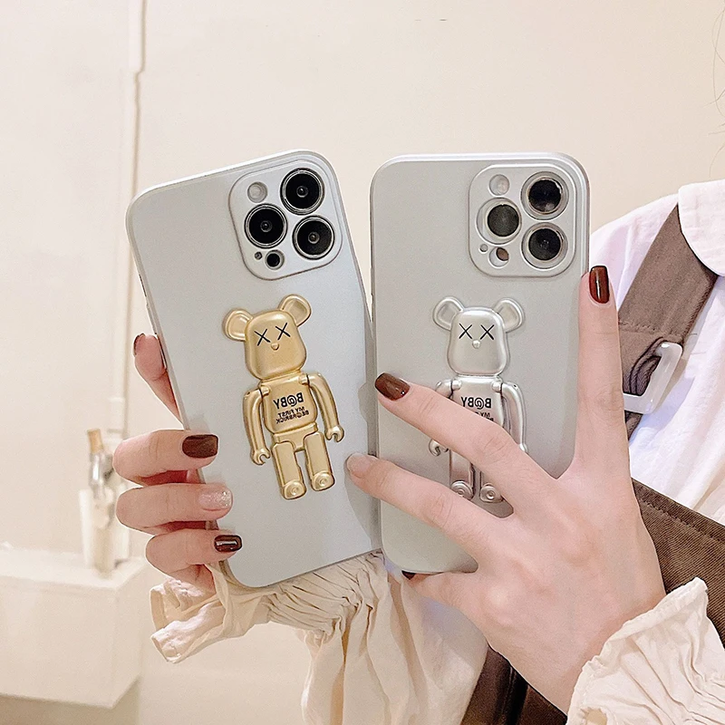 

Luxury Glitter Cute Bear Phone Case for iPhone 11 12 13 Pro Max X Xs Xr 7 8 Plus SE 2020 11Pro 13Pro Electroplate Cover Case