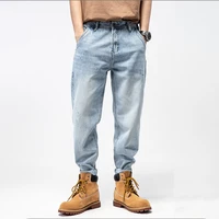men harem blue jeans autumn winter classic cotton ripped luxury brand casual daily long pants male stylish streetwear