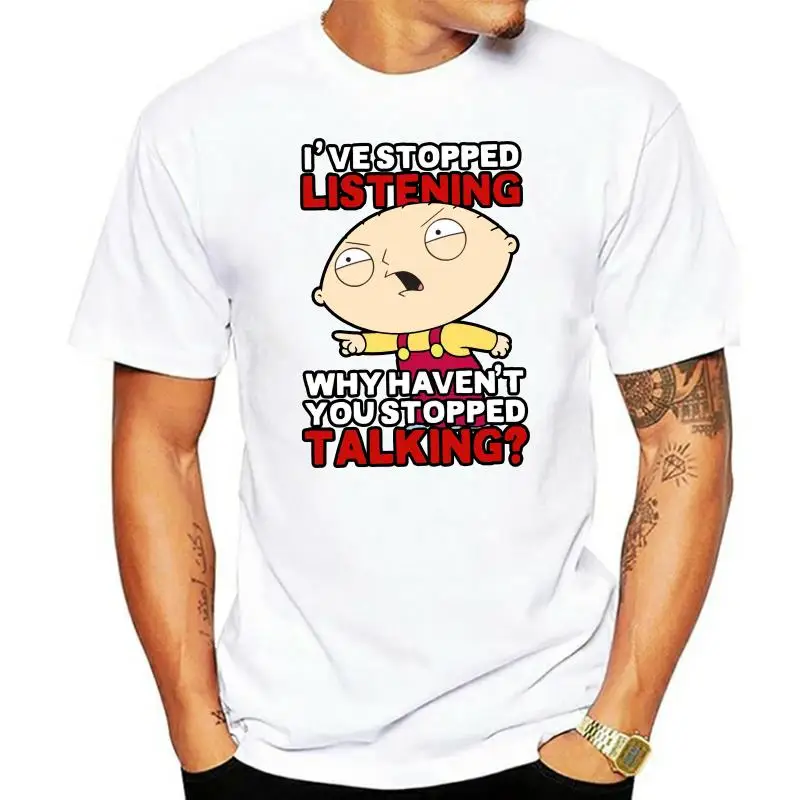 Leqemao Cartoon Stewie Stopped Listening Men'S T Shirt Men'S Print T Shirt Loose Cotton For Men Cool Tops T Shirts 010101