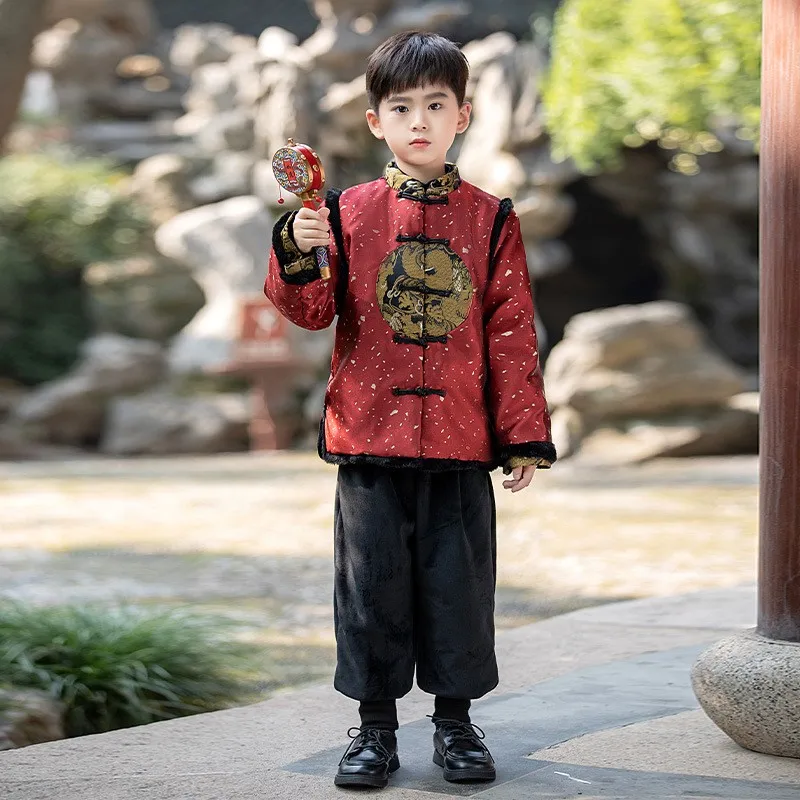 2024 новый зимний толстый теплый плюшевый костюм Тан для мальчиков традиционная
