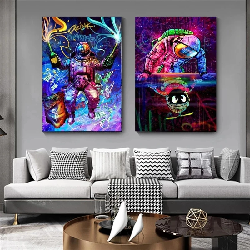Космос астронавт Dj Холст Картина психоделические художественные плакаты и