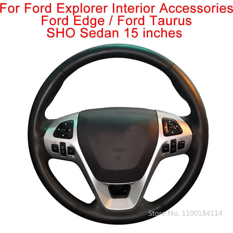 

Soft Durable Black Leather Steering Wheel Cover Wrap For Ford Explorer Taurus