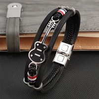 hot sales mens titanium steel musical instrument leather bracelet hip hop guitar bracelet bracelet accessories luxury bracelet
