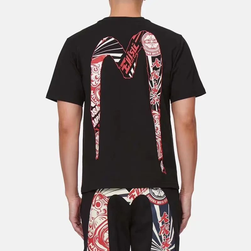 

2022 New Japanese Style Retro Y2k New Black T-Shirt Print Pattern 100% Cotton Short Sleeve Men's Short Sleeves