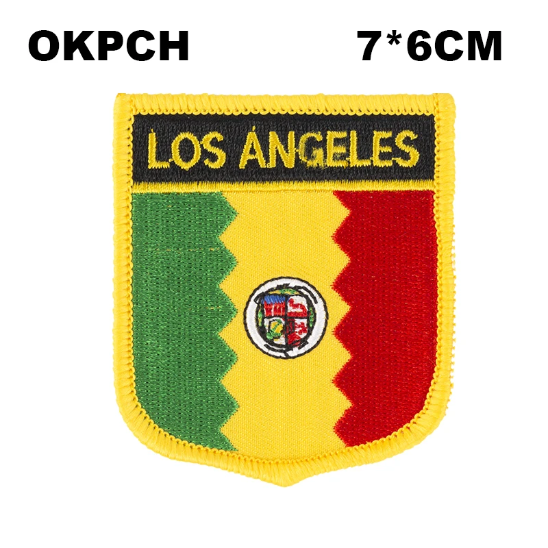 

Los Angeles Flag Shield Shape Iron on Embroidery Patches Saw on Transfer Patches Sewing Applications for Clothes Back Pac