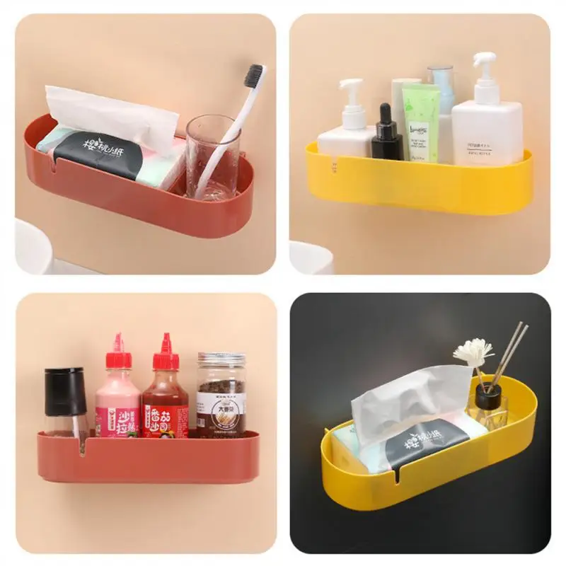 

Free Punching Toilet Organizer Wall-mounted Oval Bathroom Accessories Drain Hole Design Divider Bathroom Shelf No-drill Stable