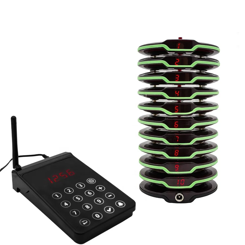 

CATEL CTPR105 Wireless Coaster Buzzers Paging System 1 Keyboard 10 Pagers 1Charger Calling Queueing for Restaurant