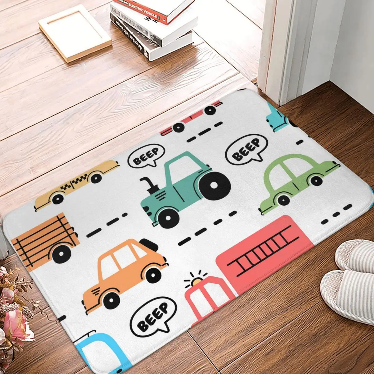 

Cartoon Car Lovely Colorful Car Bathroom Non-Slip Carpet Busy Streets Bedroom Mat Welcome Doormat Floor Decor Rug