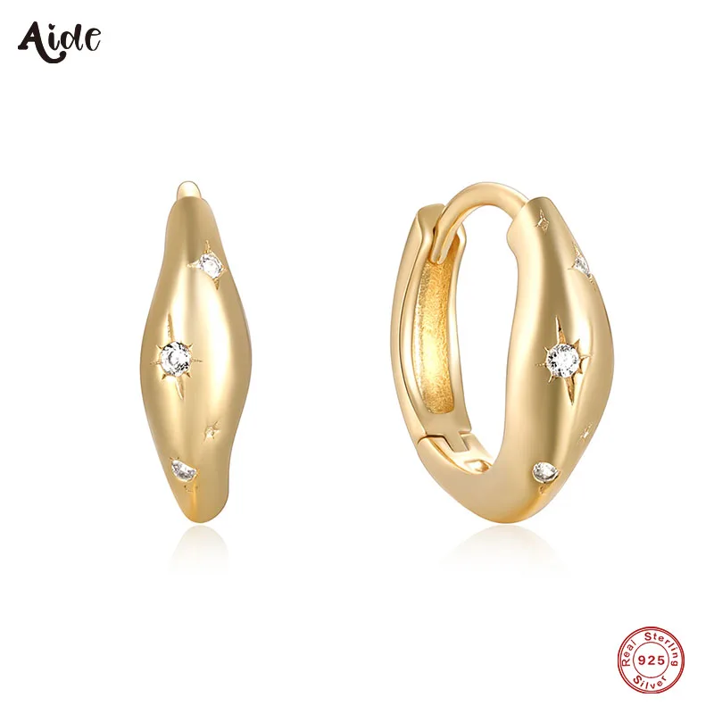 

Aide Star Octagon Zircon 925 Sterling Silver Hoop Earrings For Women 18K Gold Minimalist Earrings Fine Jewelry Wedding Gift