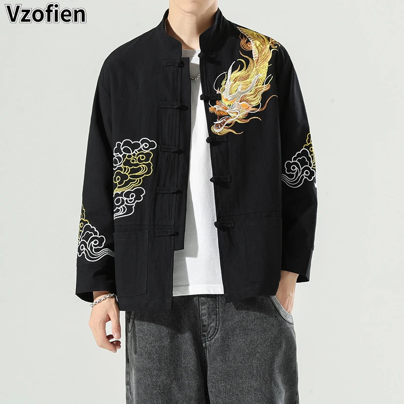 

Traditional Chinese Style Men Cardigan Tops Kung Fu Martial Arts Retro Hanfu Fashion Jacket Long Sleeve Tang Suit Jacket Coat