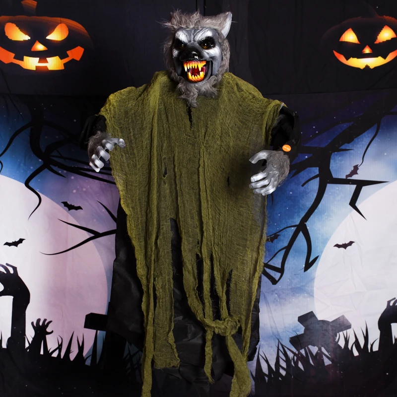 

Halloween Decoration Wolf Head Hanging Ghost Hanging Ghost Home Decor Voice Control Sensor Switch Witch Demon Glowing Sound Toy