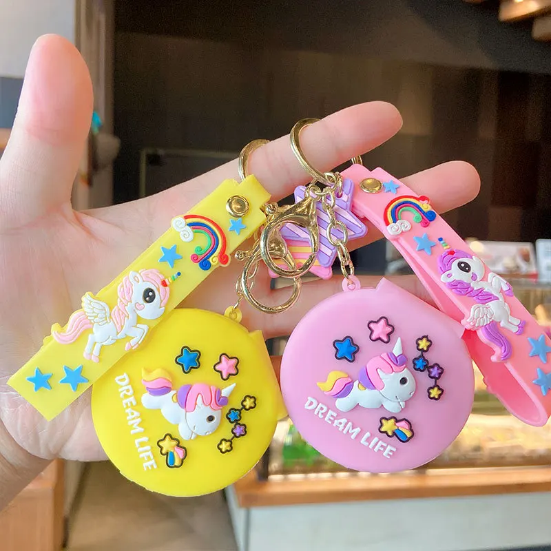 

Cute Kawaii Unicorn Mirror Keychain Anime Cartoon Popular Pendant Bag Car Phone Keyring Ornament Kid Children Toy