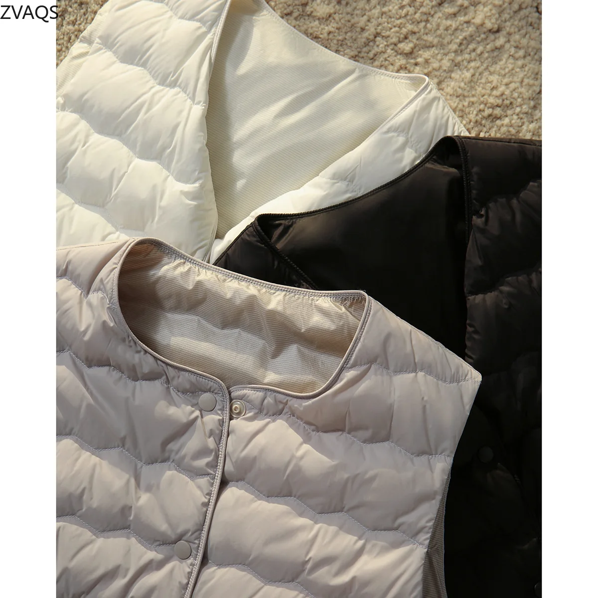 ZVAQS Зимний белый гусиный пух легкий пуховик женская одежда теплая куртка без