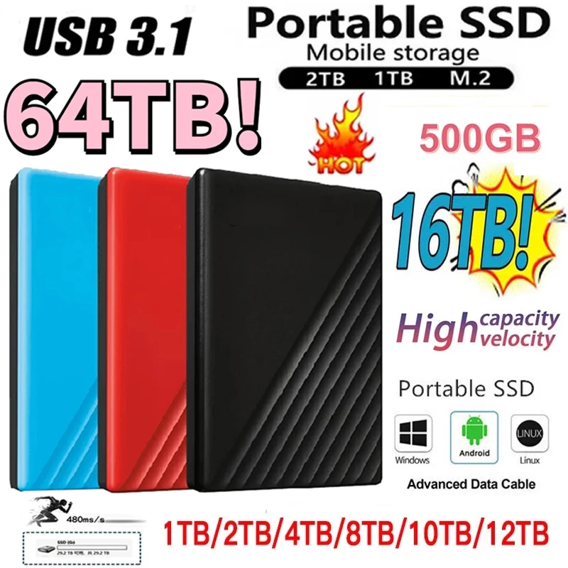 Original High-speed 1TB SSD Portable External Solid State Hard Drive USB3.0 Interface HDD Mini Mobile Hard Drive For Laptop/mac