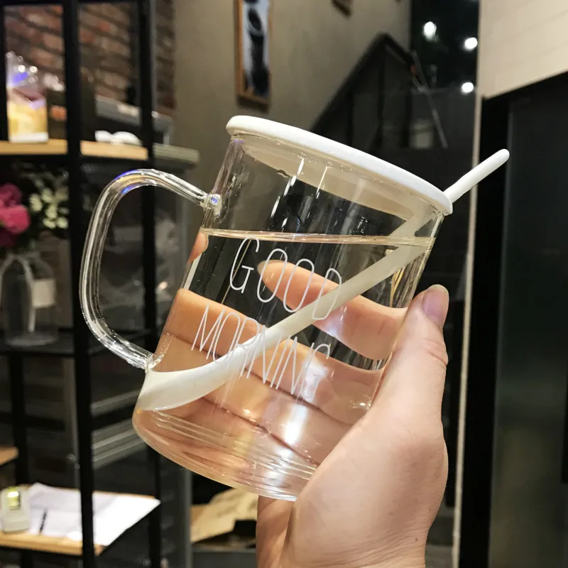 

Creative Breakfast Cup Women's Household Heat-resistant Glass Milk Cup with Handle Cup Water Cup Transparent Cup