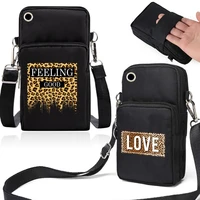 universal shoulder mobile phone bag case for iphone xiaomi huawei sports arm bags women mini leopard theme crossbody wrist pouch