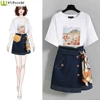large size aging fashionable womens suit summer 2022 new style temperament goddess style short skirt two piece set