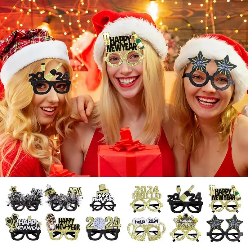 

С Новым годом, бумажные очки, 2024, оправа для очков, реквизит для фотобудки, украшение для новогодней вечеринки, рождественские принадлежности