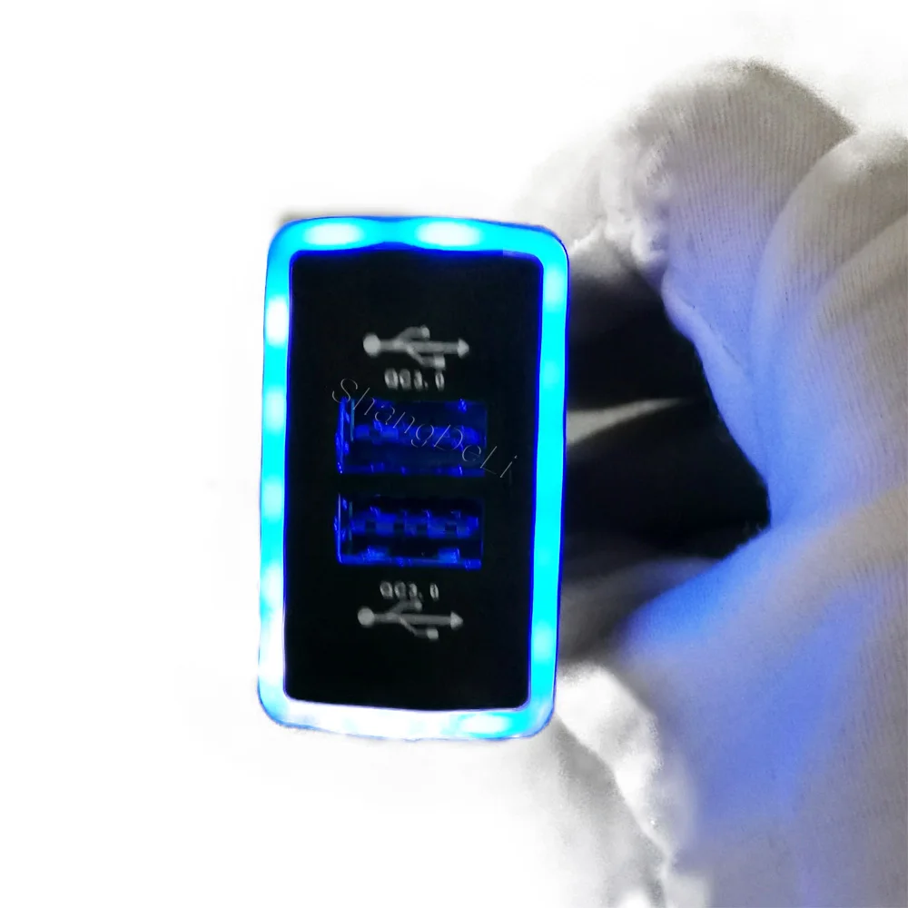 Фото Двойная зарядная розетка для автомобиля с синей LED-подсветкой, USB QC3.0, адаптер для зарядки телефона, подходит для Honda HRV VEZEL 2008-2013 №4