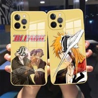 bleach kurosaki ichigo anime phone case for iphone 11 12 13 pro max 12 13 mini lemon yellow liquid reflective glass back cover