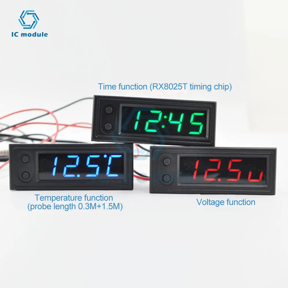 

DC5-27V 3 In 1 Vehicle Auto Kit Thermomete + Voltmeter + High-Precision Electronic Led Clock Module Led Digital Display