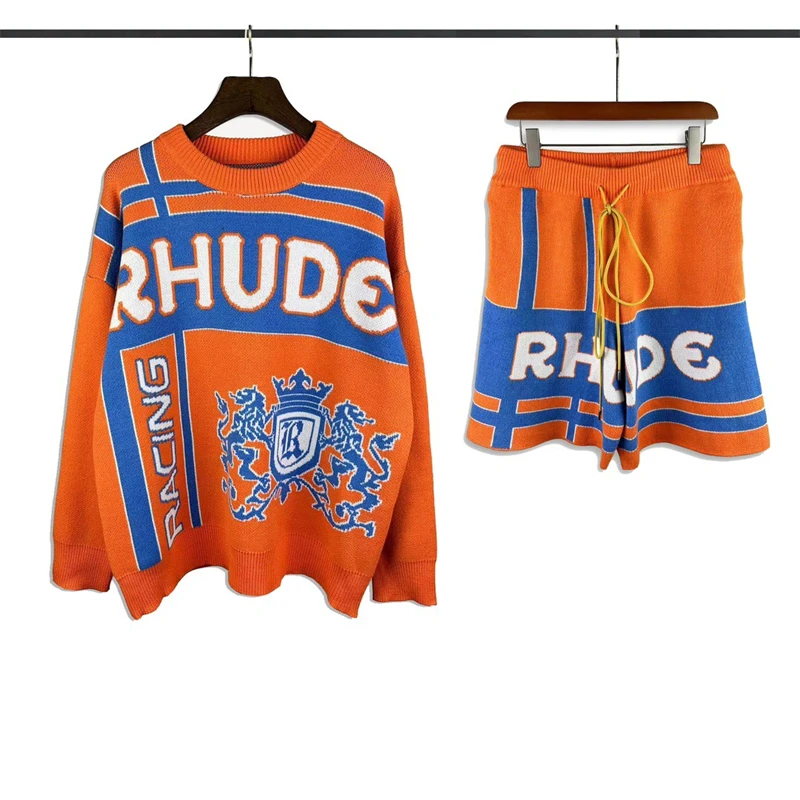 

2023fw Rhude Knit Jacquard Shorts Men Women 1:1 Top Quality Drawstring Breeches
