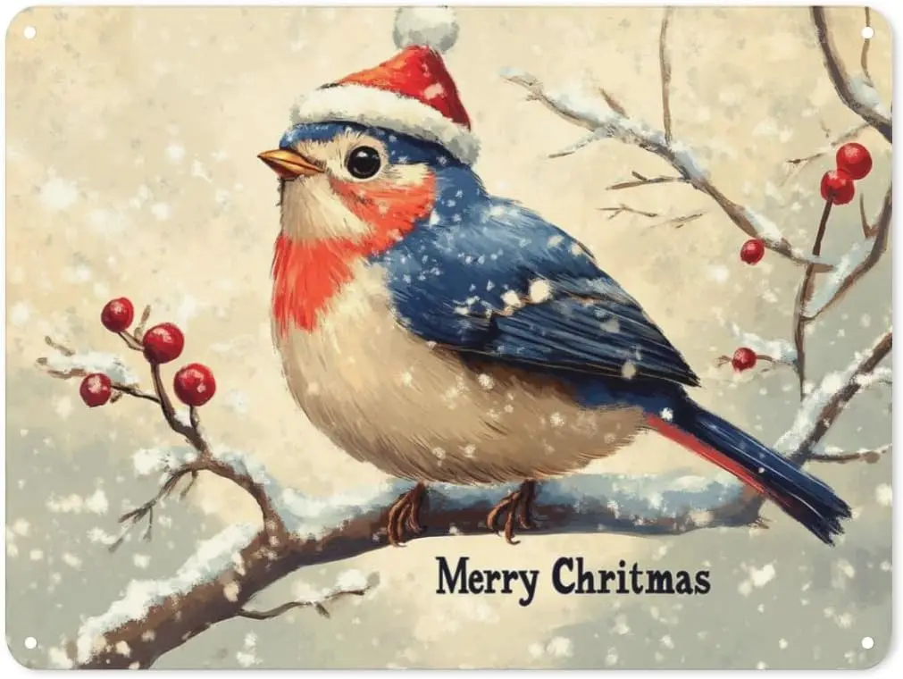 Merry Chrstms 152 Metl Tn Sgn Decorton rt Плита для занятий дома Br Room Grge Mn Cve Забавный стиль 8x12 nch