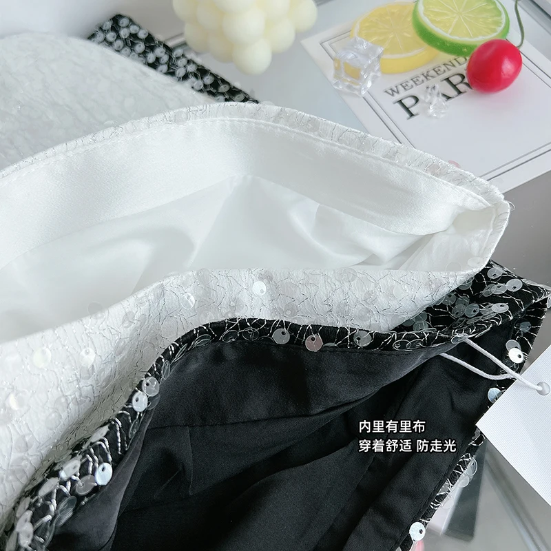 High Waist Casual Sequin Shorts Women's Summer Design Loose Straight Hot Pants Outer Wear Shiny Pearl Wide Leg Short Pants