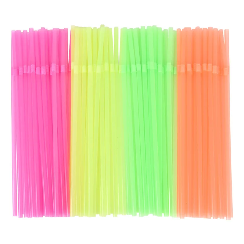 

100pcs Plastic Bendable Neon Drinking Straws Disposable Fluorescent Color Straws Party Supplies For Wedding Birthday Event Party