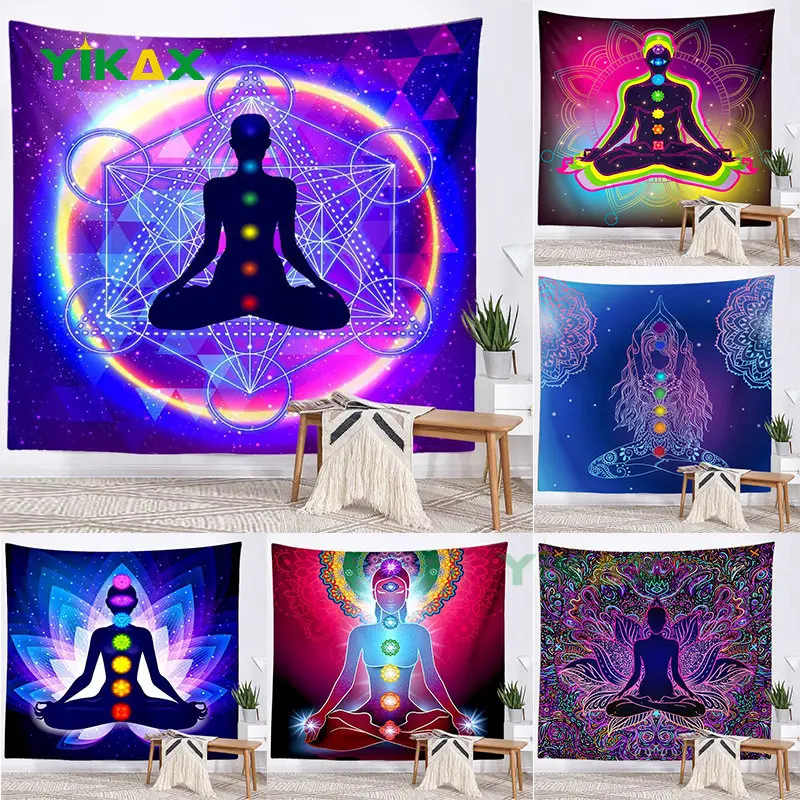 

Indian Buddha Statue Meditation Tapestry Retro Mysterious Wall Hanging Boho Hippe Tarot Witchcraft Tapestries Living Room Decor
