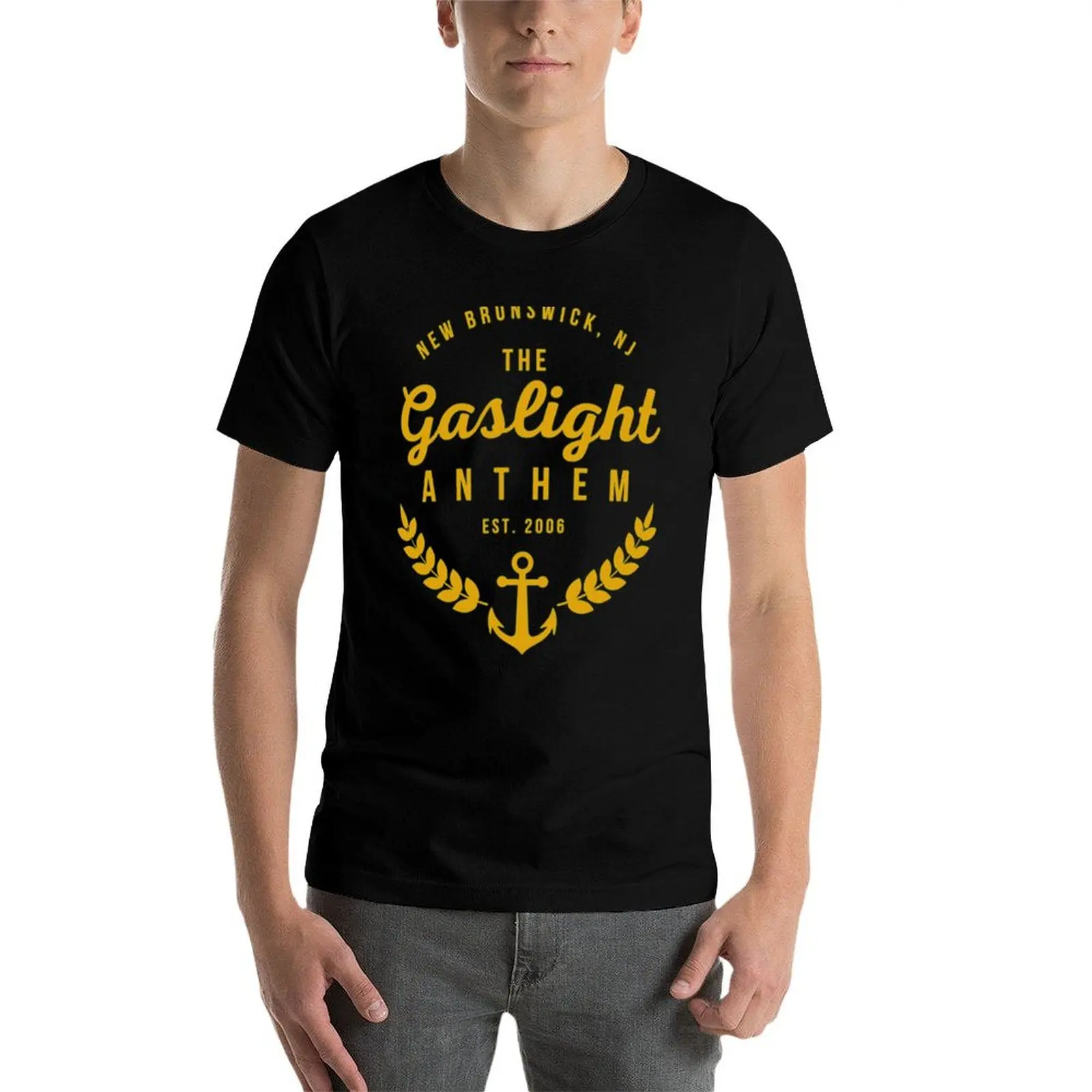 Фото Gaslight Anthem Est. Футболка с синим замком 2006, большие футболки для мужчин в тяжелом весе №4