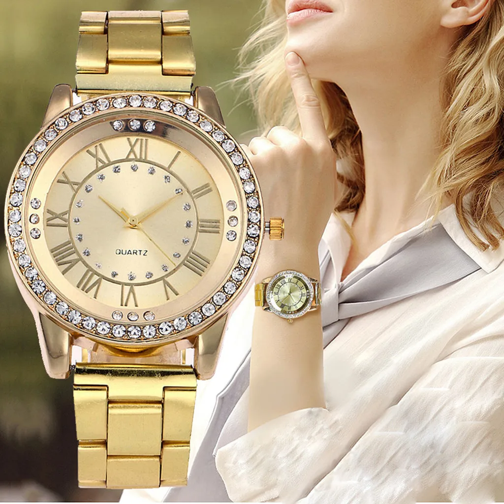 

Часы Наручные Женские кварцевые с римскими цифрами, Роскошные Модные Винтажные круглые, с браслетом из нержавеющей стали
