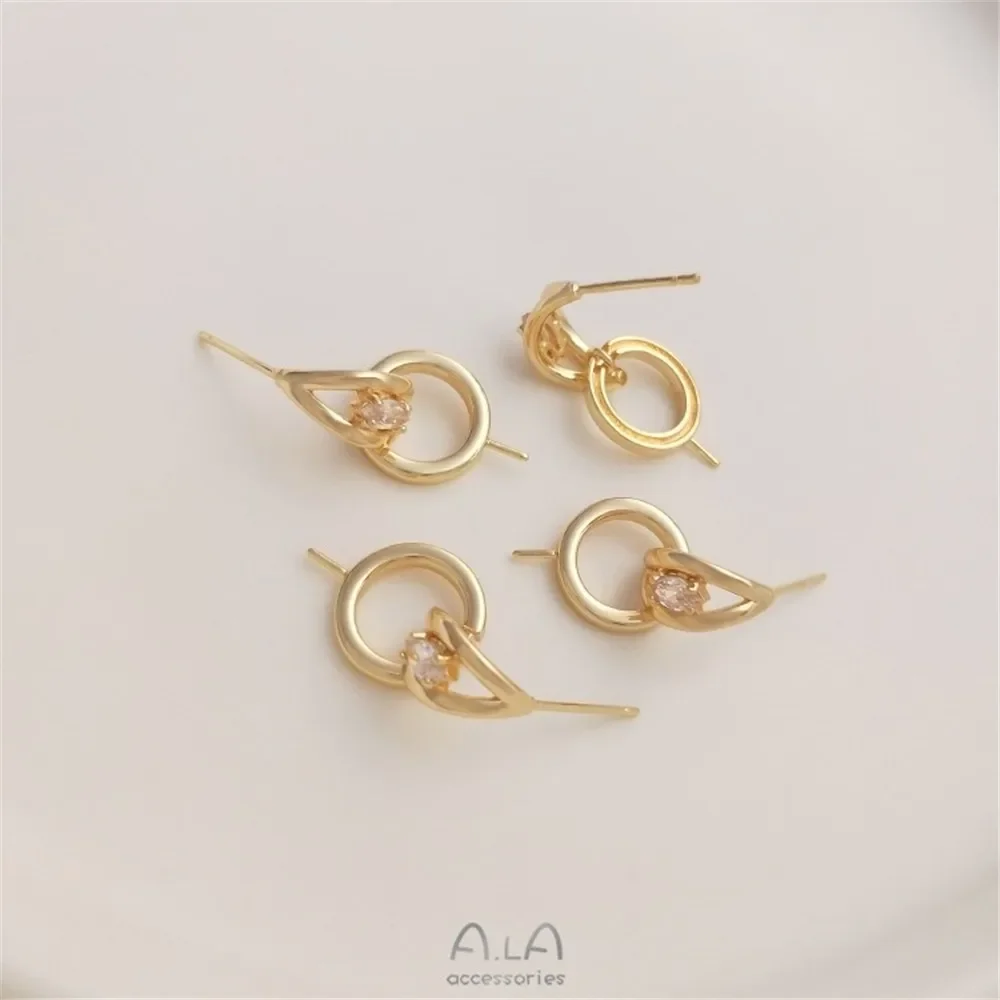 14-каратное золото инкрустированный цирконием C-образной формы подвесной обруч в