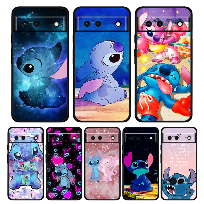 

Disney Cartoon Animation Lilo Stitch Shockproof Case for Google Pixel 7 6 Pro 6a 5 5a 4 4a XL 5G Silicone Soft Black Phone Cover