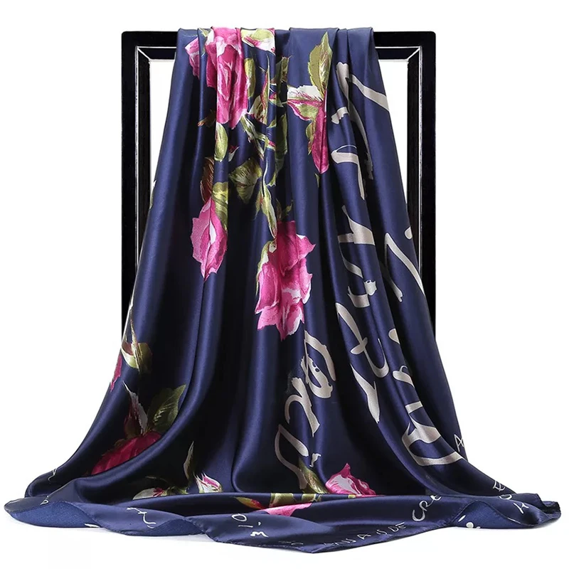 

Square Shawls Fashion Letter Print Headcloth Popular 90X90CM Bandannas 2022 Four Seasons Kerchief Luxury Sunscreen Silk Scarves