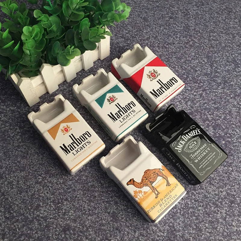 

Creative Ceramic Tobacco Cigarette Pack Shape Ashtray Advertising Novelty Porcelain Camel Marbolo Ashtray Smoke Tray