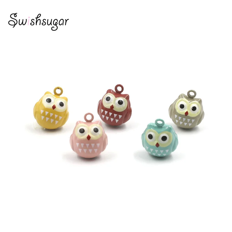 Cute Owl Cartoon Metal JIngle Bell Charms For Dog Cat Pet Charm Necklace Pendant