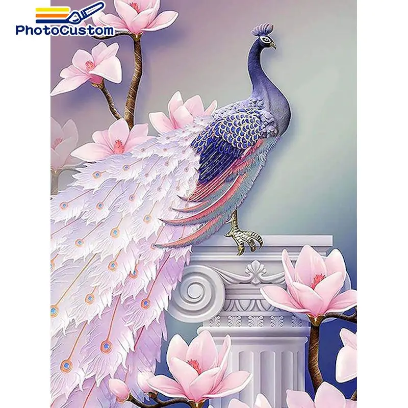 

PhotoCustom 5D Diamond Painting Animal Full Round Diamond Embroidery Peacock Picture Of Rhinestones Animal Diamond Mosaic Sale