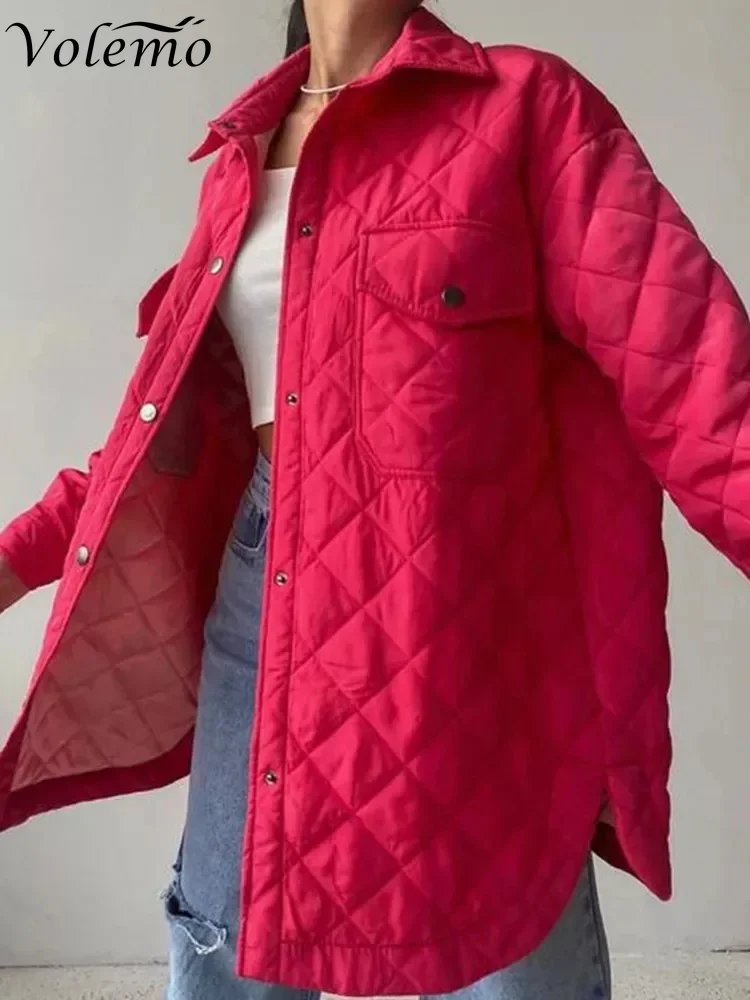 

Women's Winter Padded Jacket Fashion Warm Loose Casual Coats Lapel Single-breasted Outwear Ladies Elegant Quilted Jackets Belt