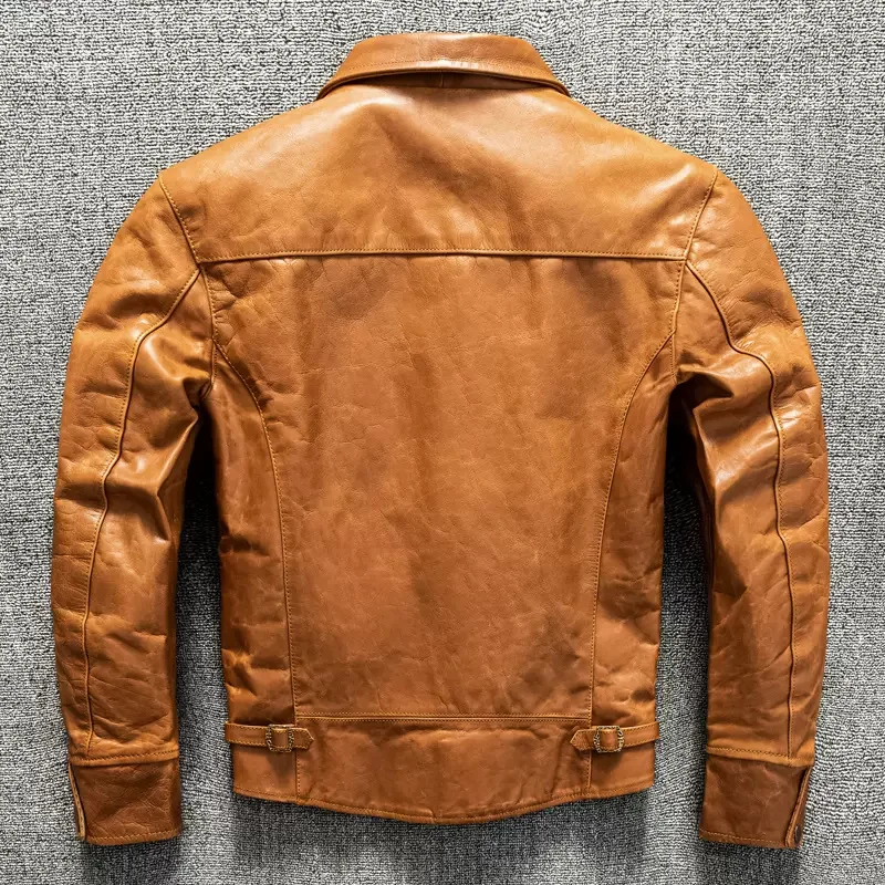 Желтая Осенняя кожаная мужская куртка японский Повседневный стиль размера плюс