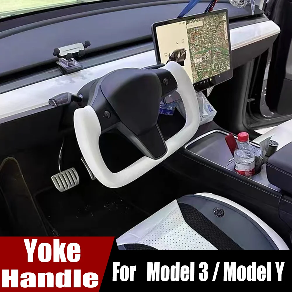 

Yoke Handle Steering Wheel For Tesla Model Y Model 3 Racing Handle With Heating Real Carbon Fiber 2017 2018 2019 2021 2022 2023