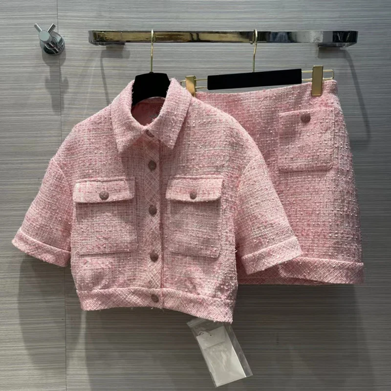 

Новая женская одежда в европейском и американском стиле для зимы 2022, розовая твидовая куртка, твидовая юбка с рукавом, модные костюмы