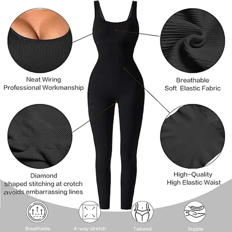 GUUDIA с квадратным вырезом бесшовные ребристые цельные комбинезоны без рукавов