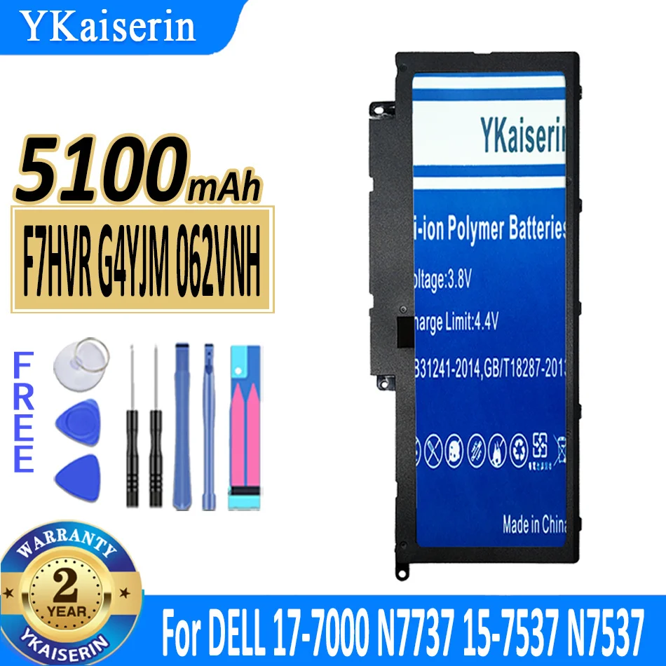 

5100mAh YKaiserin Battery F7HVR G4YJM 062VNH For DELL Inspiron 17-7000 N7737 15-7537 N7537 Bateria