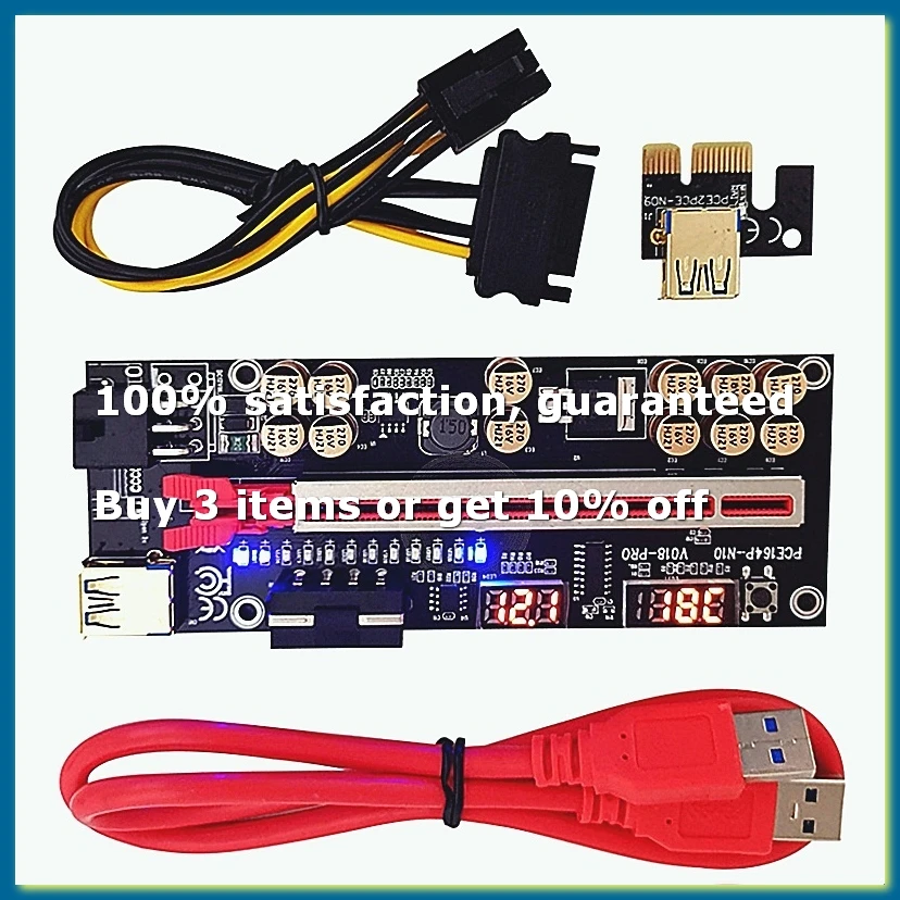 Фото Кабель USB 3.0 VER018 PRO PCI-E Riser Card 018 PLUS PCI Express 1X-16X, удлинитель PCIe-адаптера для майнинга BTC (черный)-DT30 №1