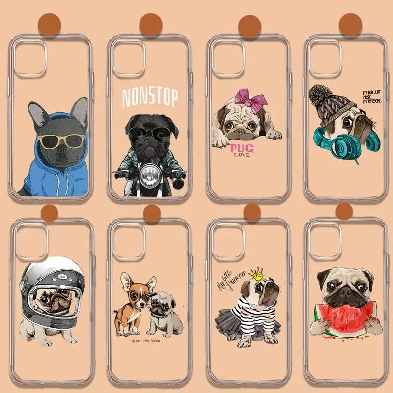 

Pug Bulldog dog pet cute Phone Case Transparent soft For iphone 11 13 12 14 x xs xr pro max mini