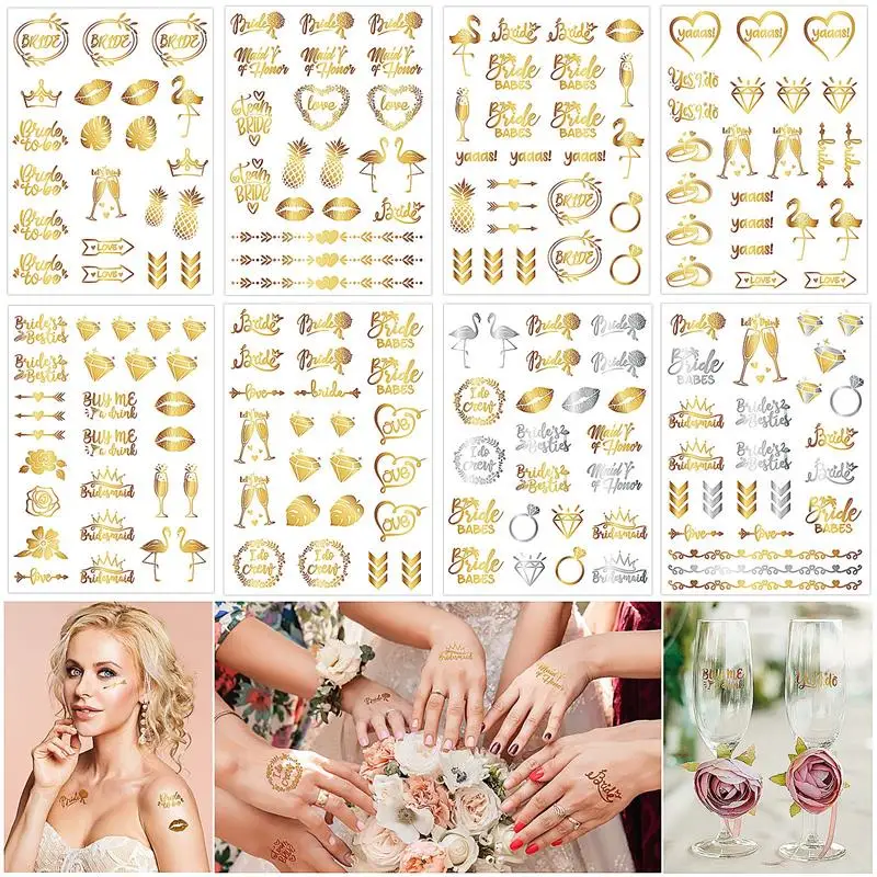 

8 Sheets Temporary Tattoos Bachelorette Party Tattoos Bronzing Face & Body Stickers Fake Tattoos Charming Long Lasting Stickers