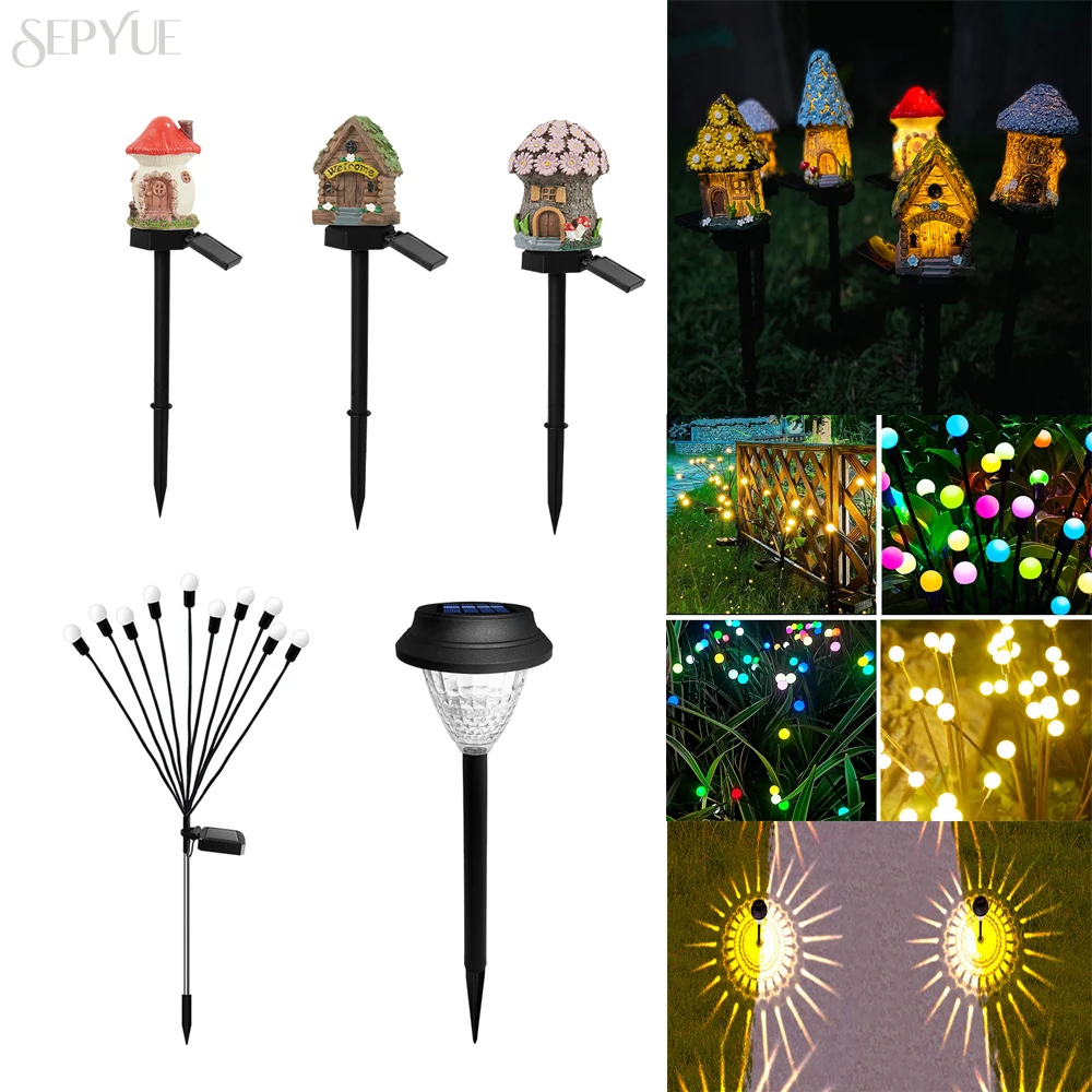 

LED Solar Lawn Light Multi Craft Miniature Fairy House Solar Powered Outdoor Decor LED Garden Light Resin Cottage Christmas Lamp
