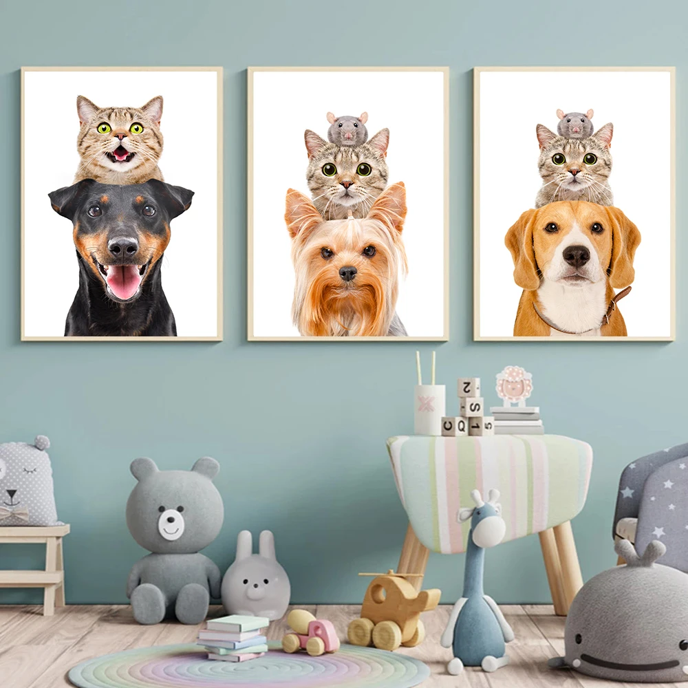 

Animal Canvas Painting Wall Art Mouse Dog Cat Posters and Prints Wall Pictures for Living Room Decoration Home Decor